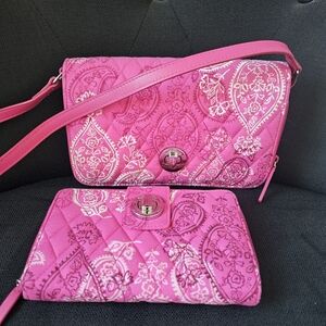 Vera Bradley Stamped Paisley Crossbody Bag and Wallet Set